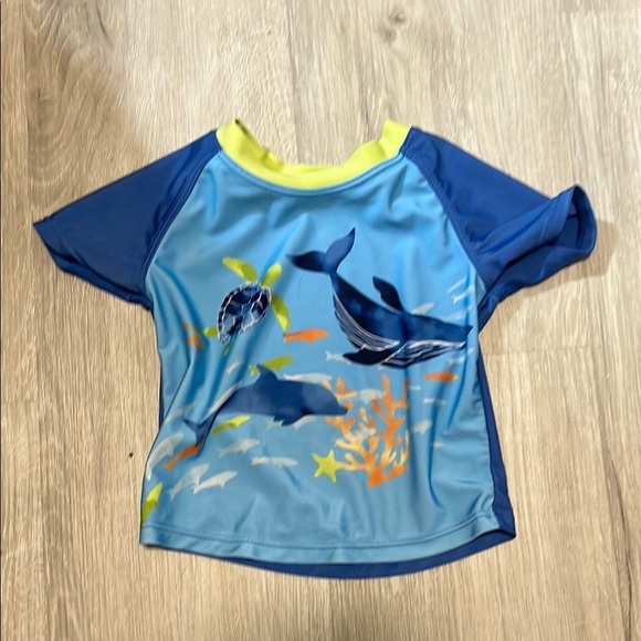 Kids Swim Shirt with Ocean Print - Blue and Yellow - Picture 1 of 1